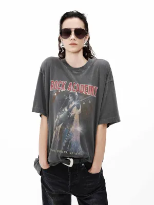 Street Casual Look Fashion-Forward Look Vintage Printed Cotton T-shirt