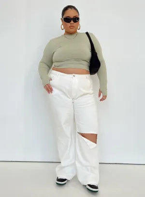 Fresh Look Couple Look Modern Sevina Wide Leg Denim Jeans White Curve