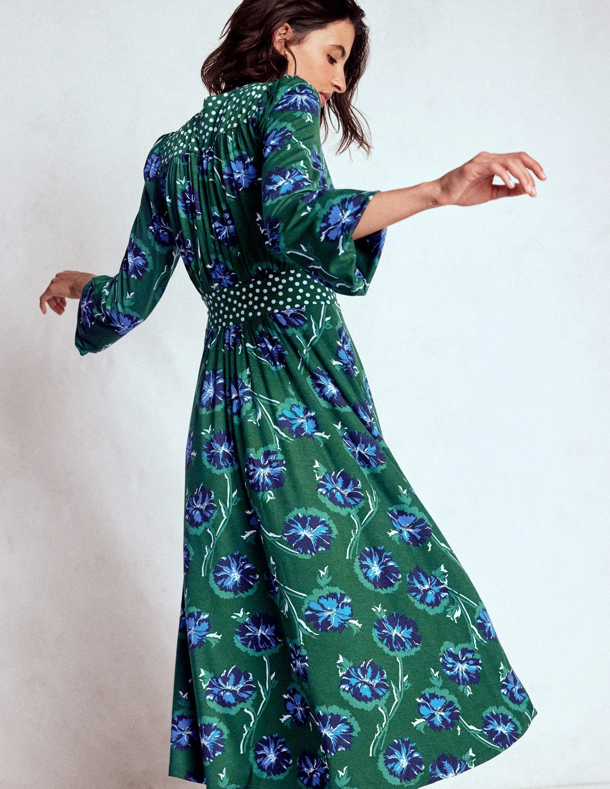 Feminine Elegance Contemporary Wear Lily Long Sleeve Midi Dress-Emerald, Delicate Carnation