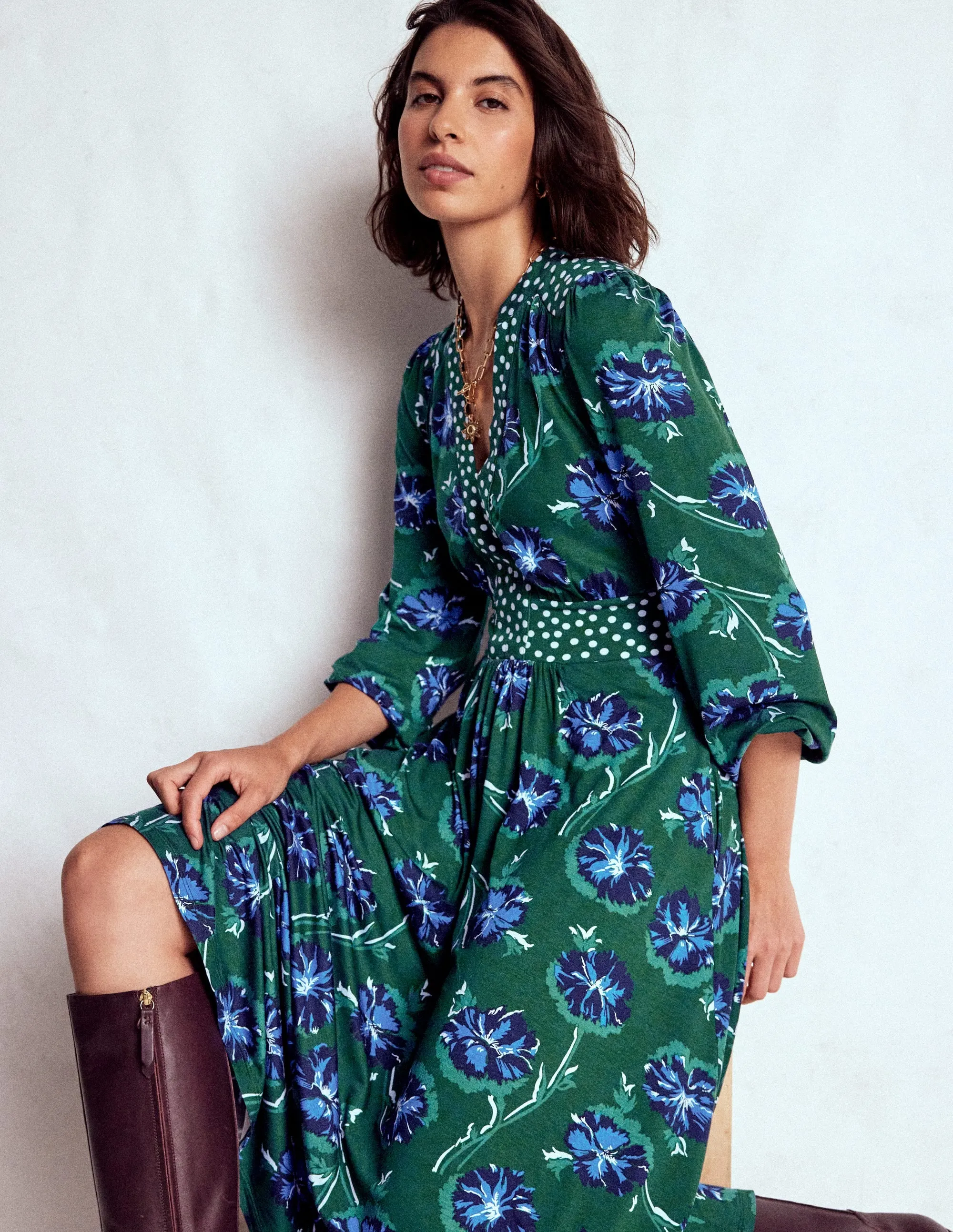 Lily Long Sleeve Midi Dress-Emerald, Delicate Carnation Chic Appearance