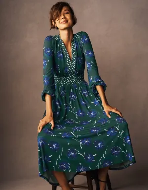 Lily Long Sleeve Midi Dress-Emerald, Delicate Carnation Amber Light