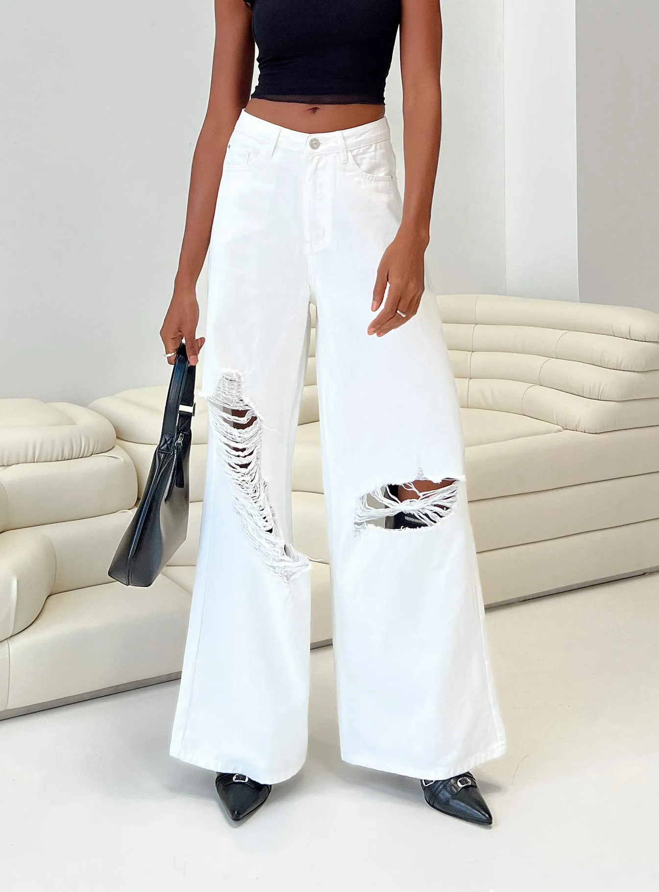 Smart Layer Chavez Wide Leg Jeans White Denim
