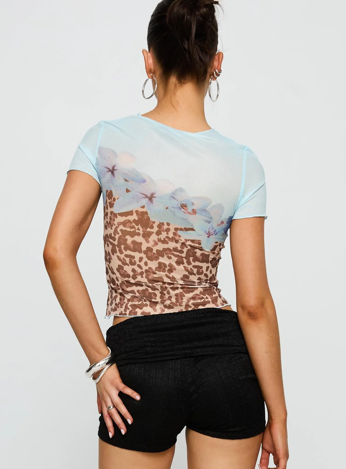 Pop Quiz Mesh Top Blue / Leopard Daily Comfort Garment Dyed Technique