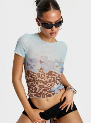 Pop Quiz Mesh Top Blue / Leopard Quality Fabric