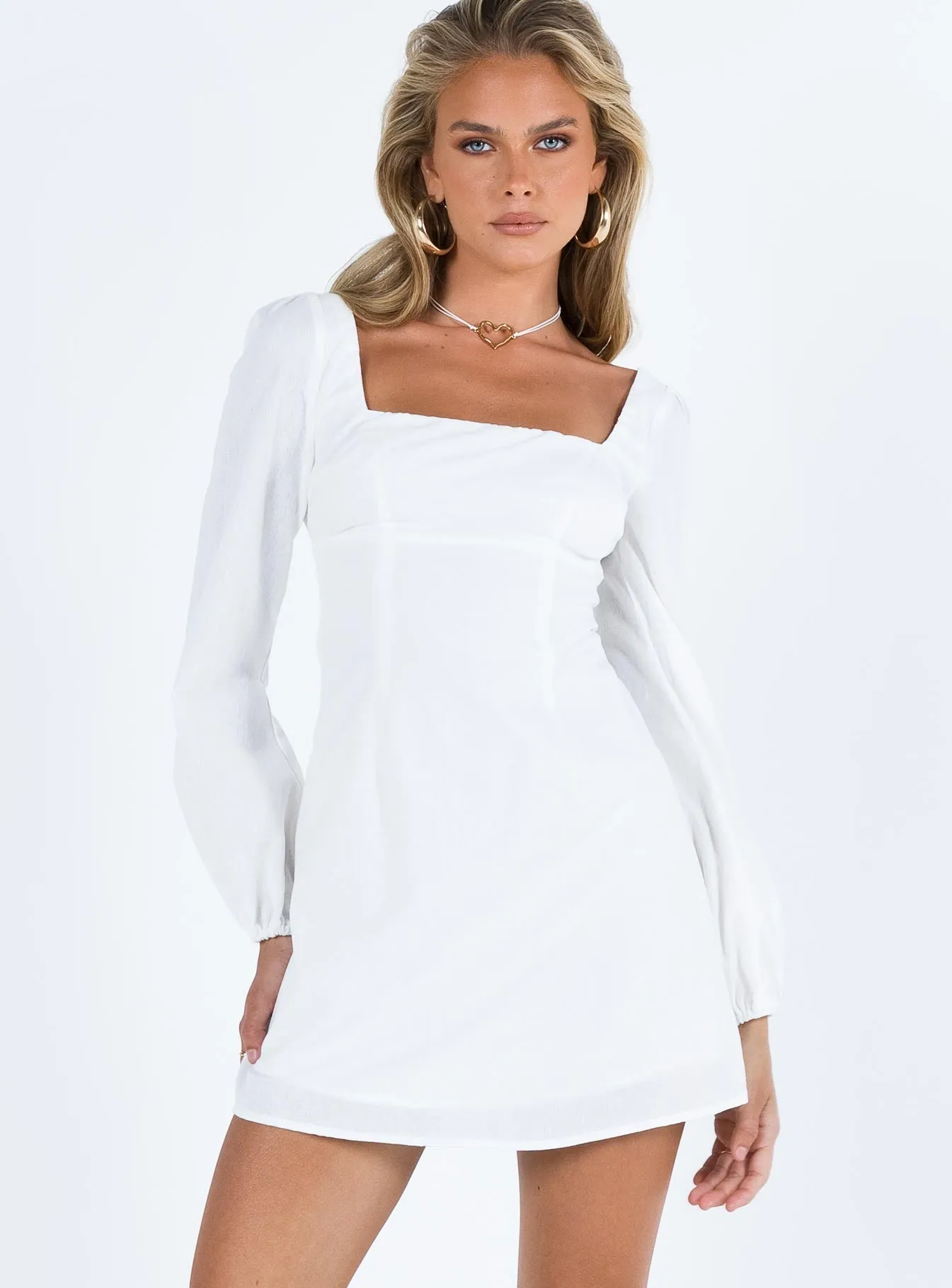 Hastings Long Sleeve Mini Dress White Minimal Look