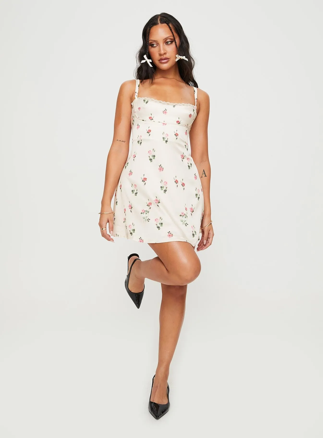Remini Satin Mini Dress Floral Comfortable day-to-night dress