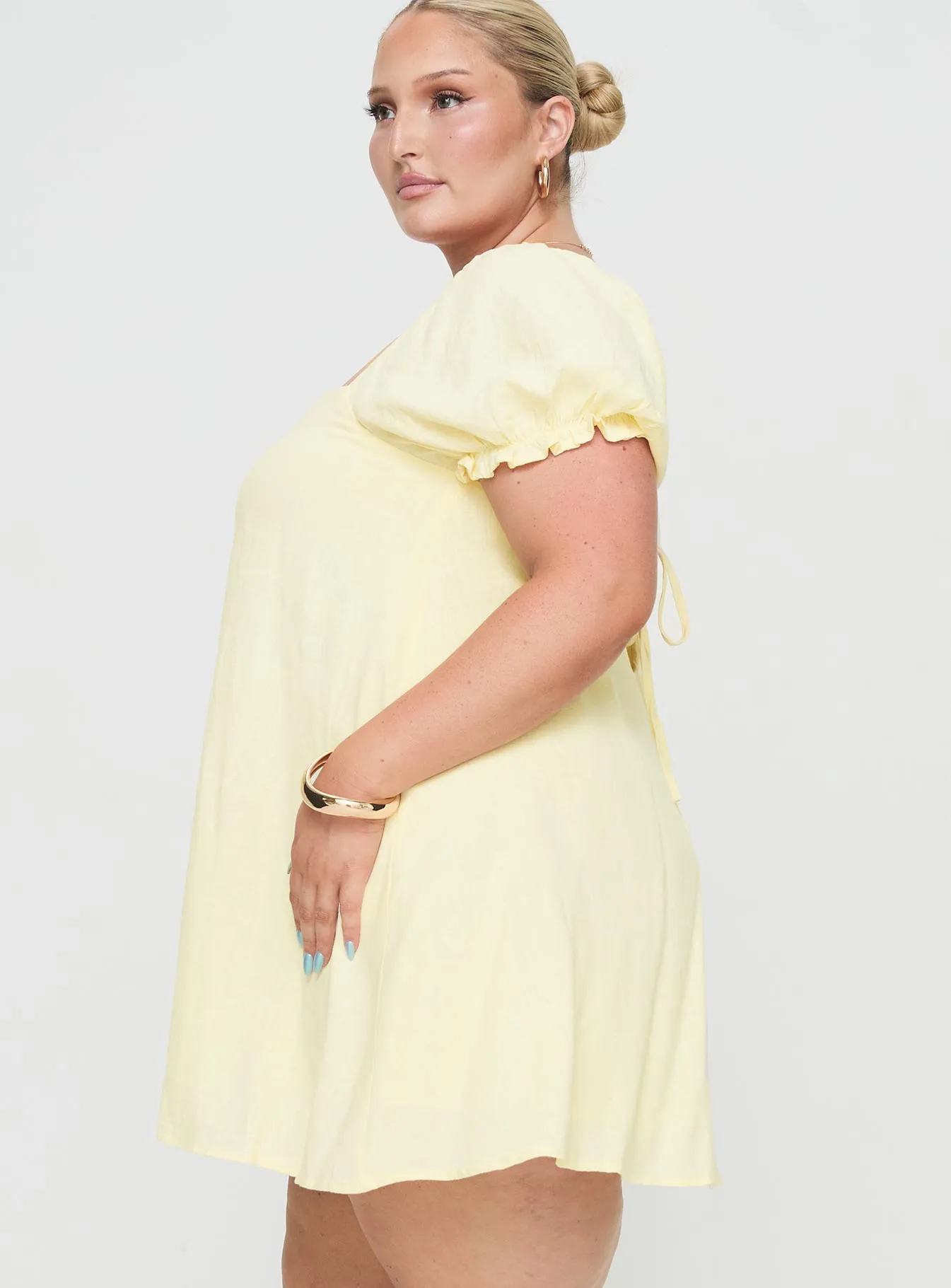 Elegant formal mini gown Beyond Linen Blend Mini Dress Yellow Curve