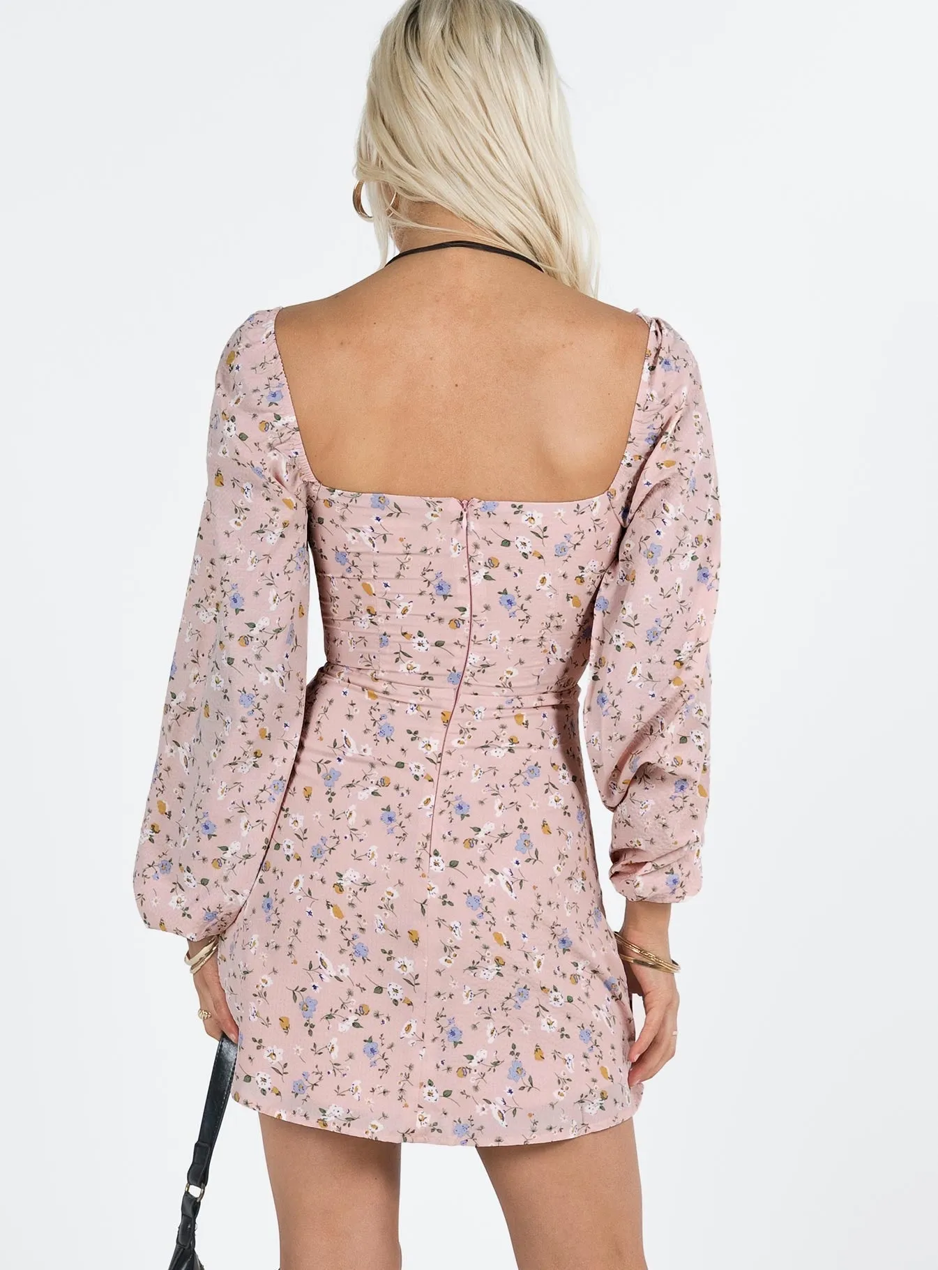 Graner Long Sleeve Mini Dress Pink Floral Elegant short formal gown