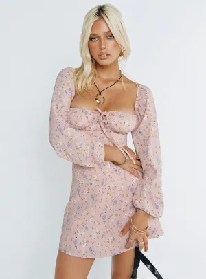 Graner Long Sleeve Mini Dress Pink Floral Vibrant Colors