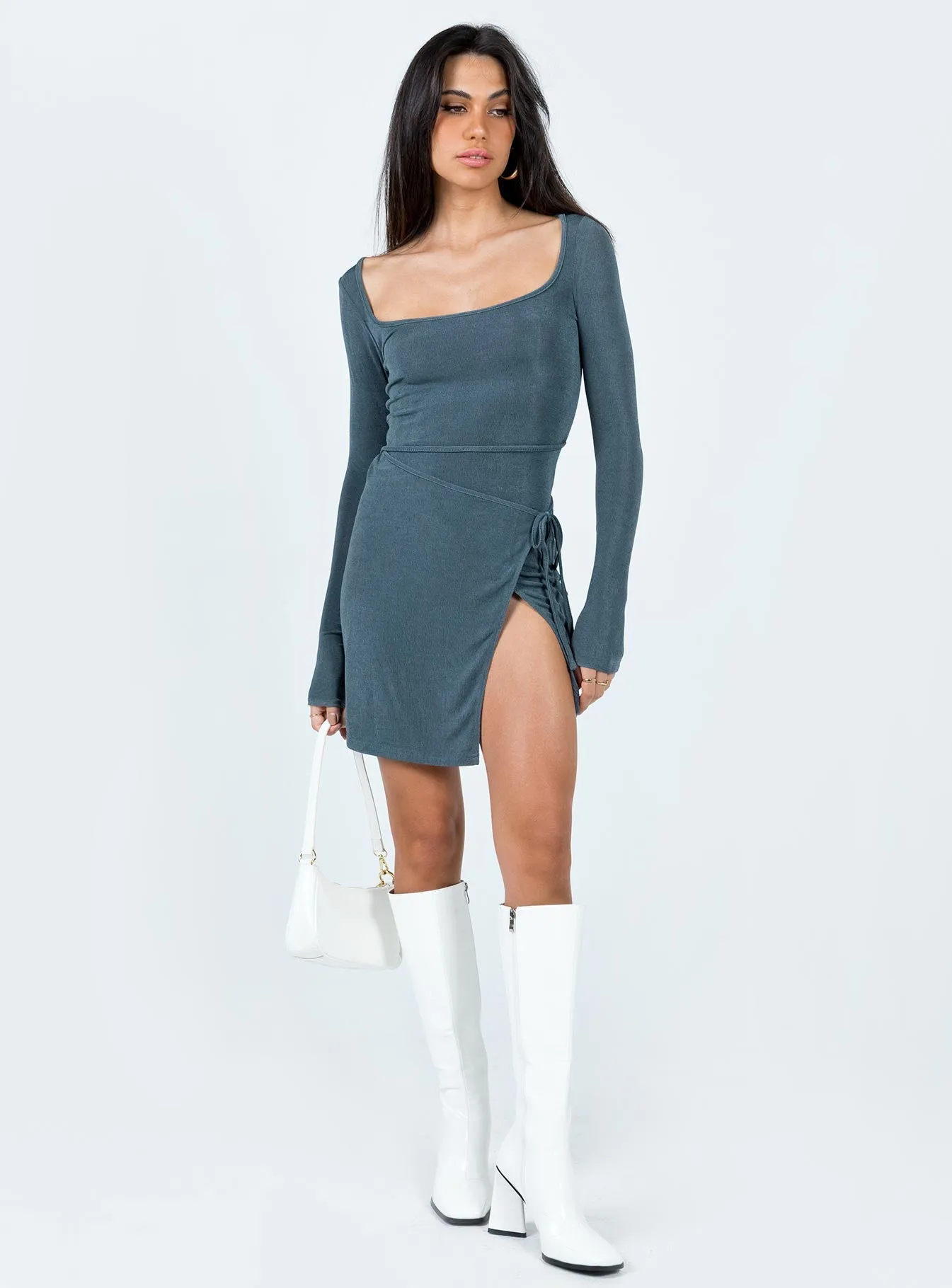 On Trend Ura Long Sleeve Mini Dress Grey