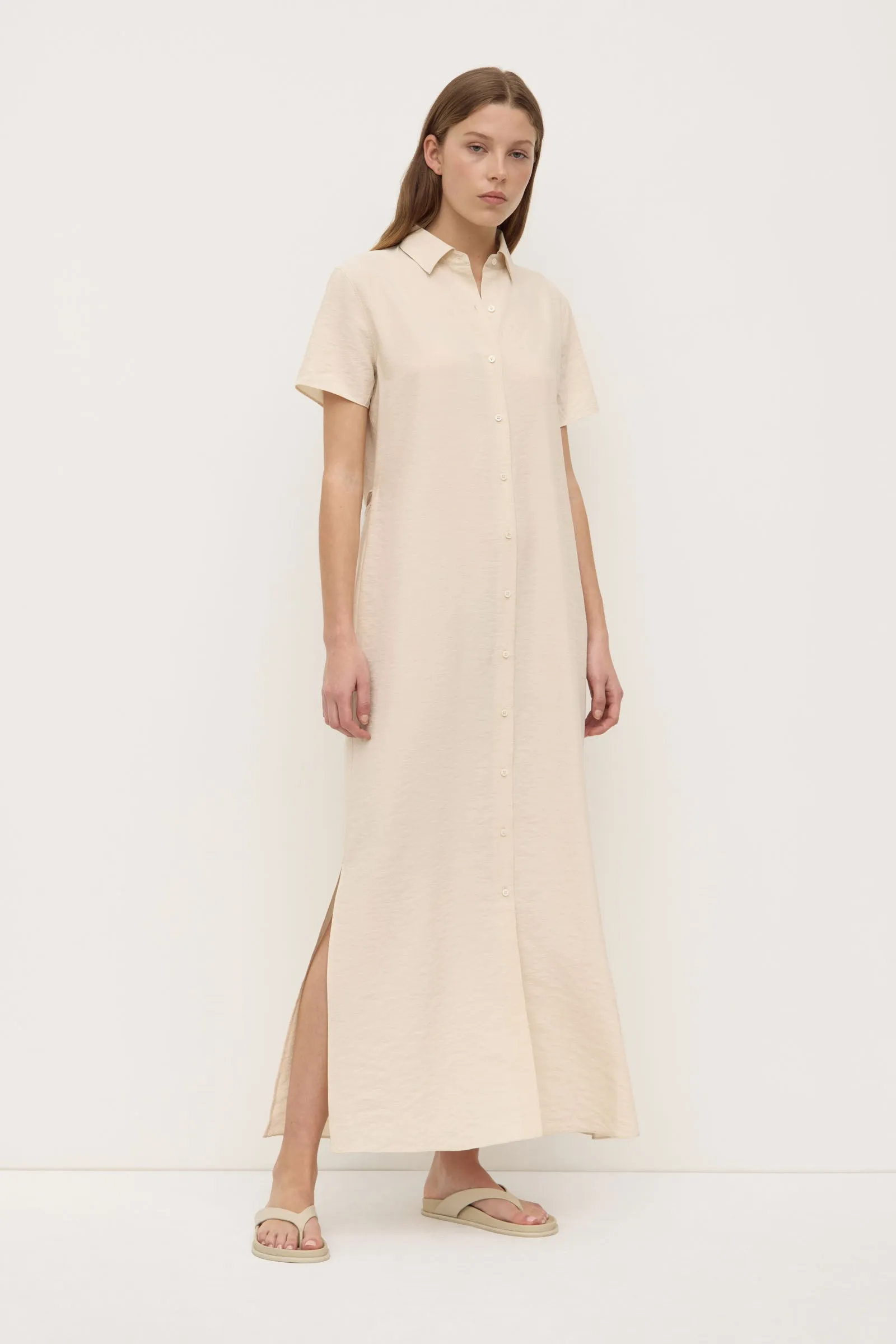 Heather Silk Blend Shirt Dress Tagless Labeling outdoor mode