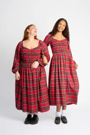 AntiPilling Technology DoubleStitched Shirring Dress in Red Tartan