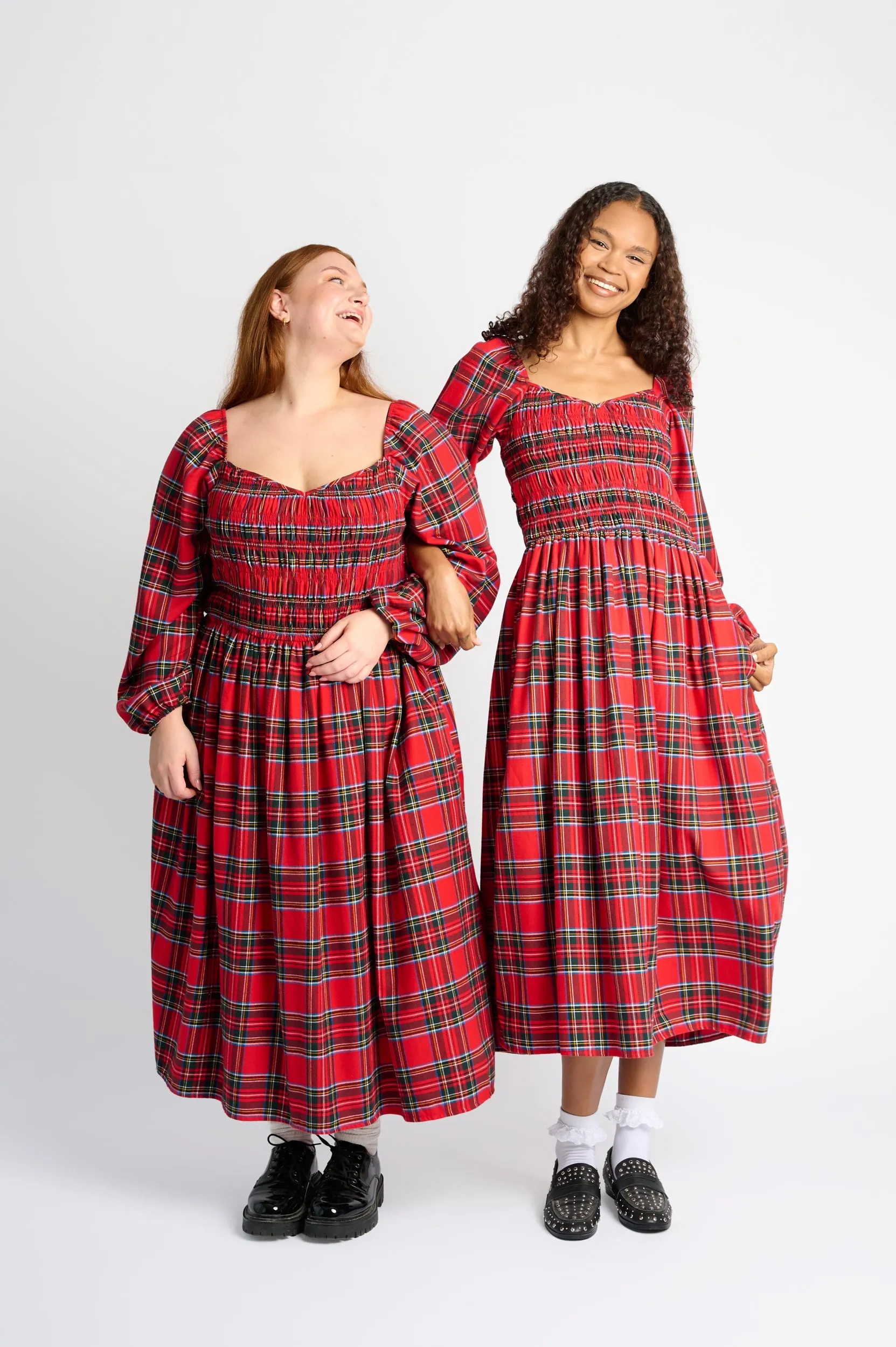 AntiPilling Technology DoubleStitched Shirring Dress in Red Tartan