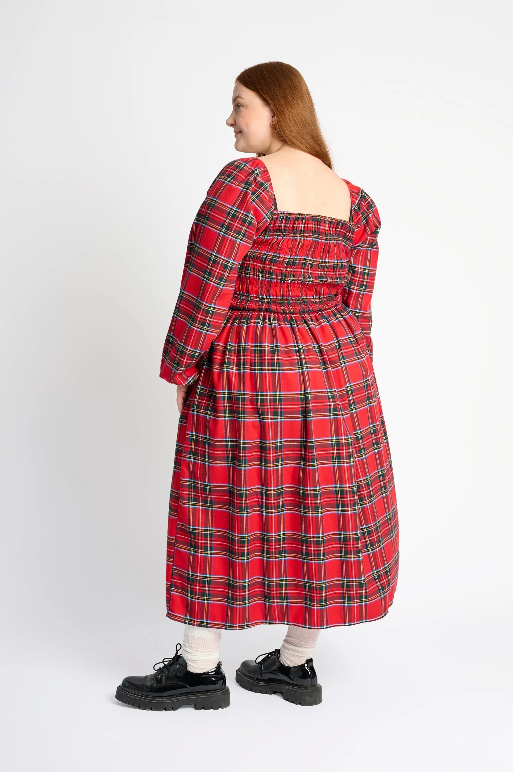 Shirring Dress in Red Tartan AbrasionResistant Fabric Boho Free