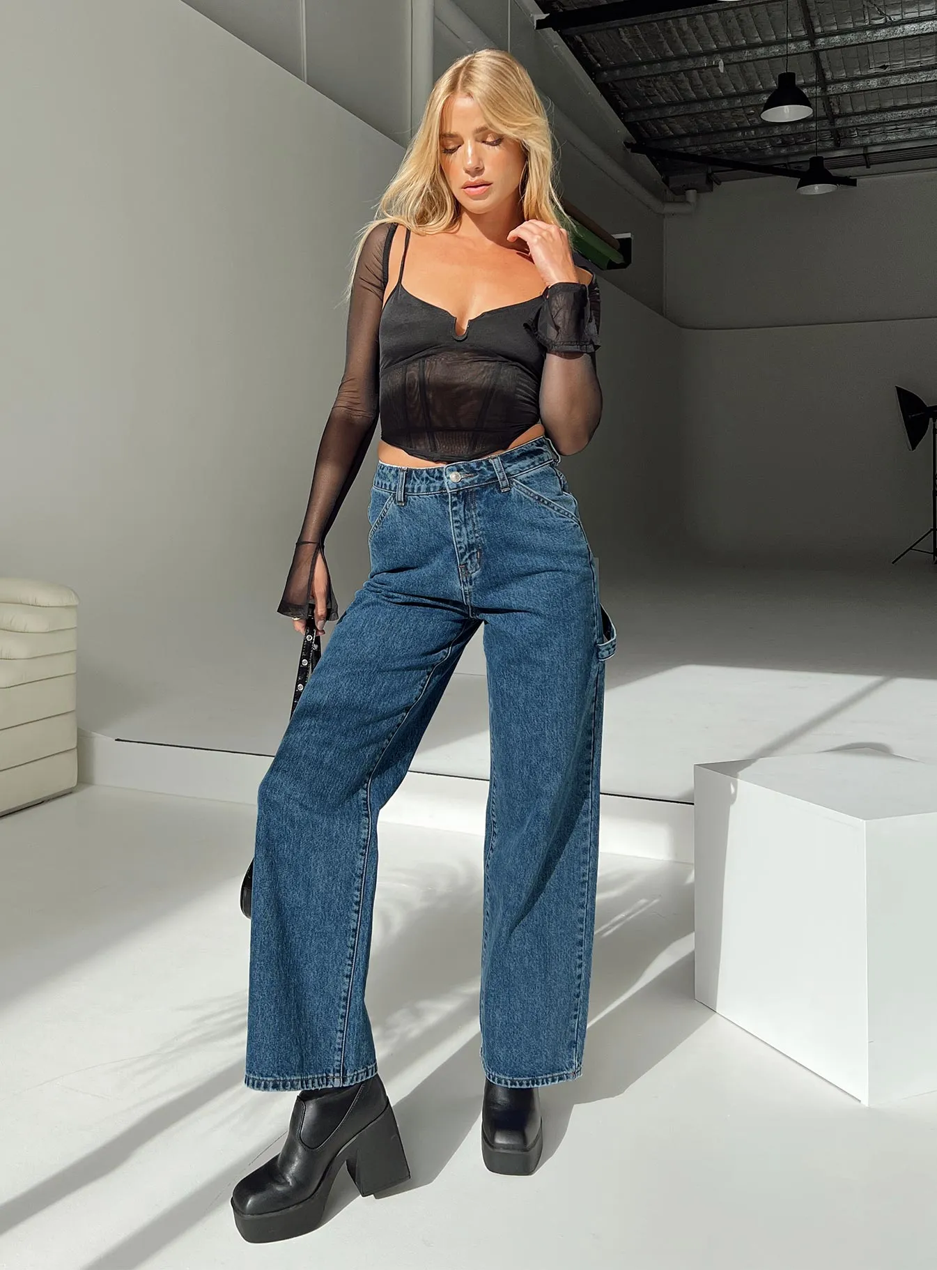 Solid Choice Dina Straight Leg Jeans Dark Wash Denim