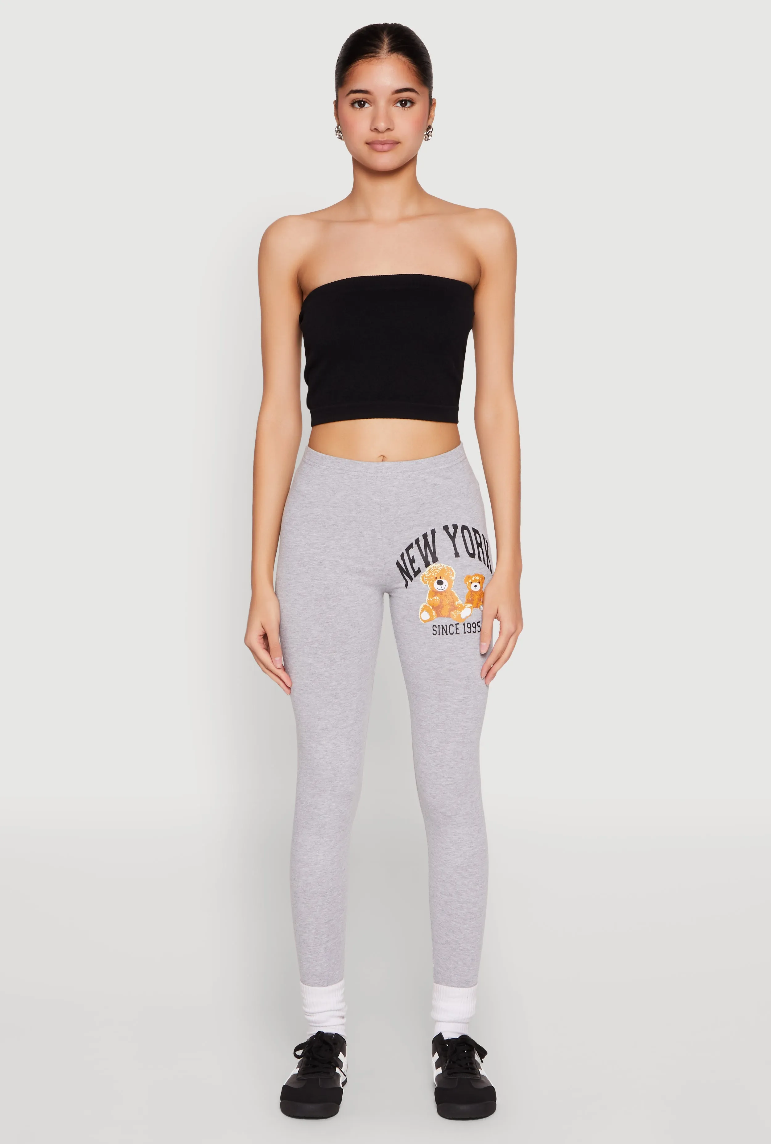 New York Since 1995 Bear Graphic Leggings Ultra Light Plus Size