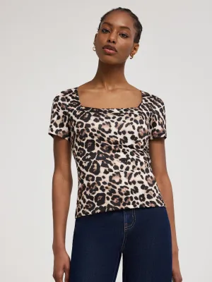 Double Layer Animal Print Square Neck T-Shirt FlexibleNeckline Handmade Glow