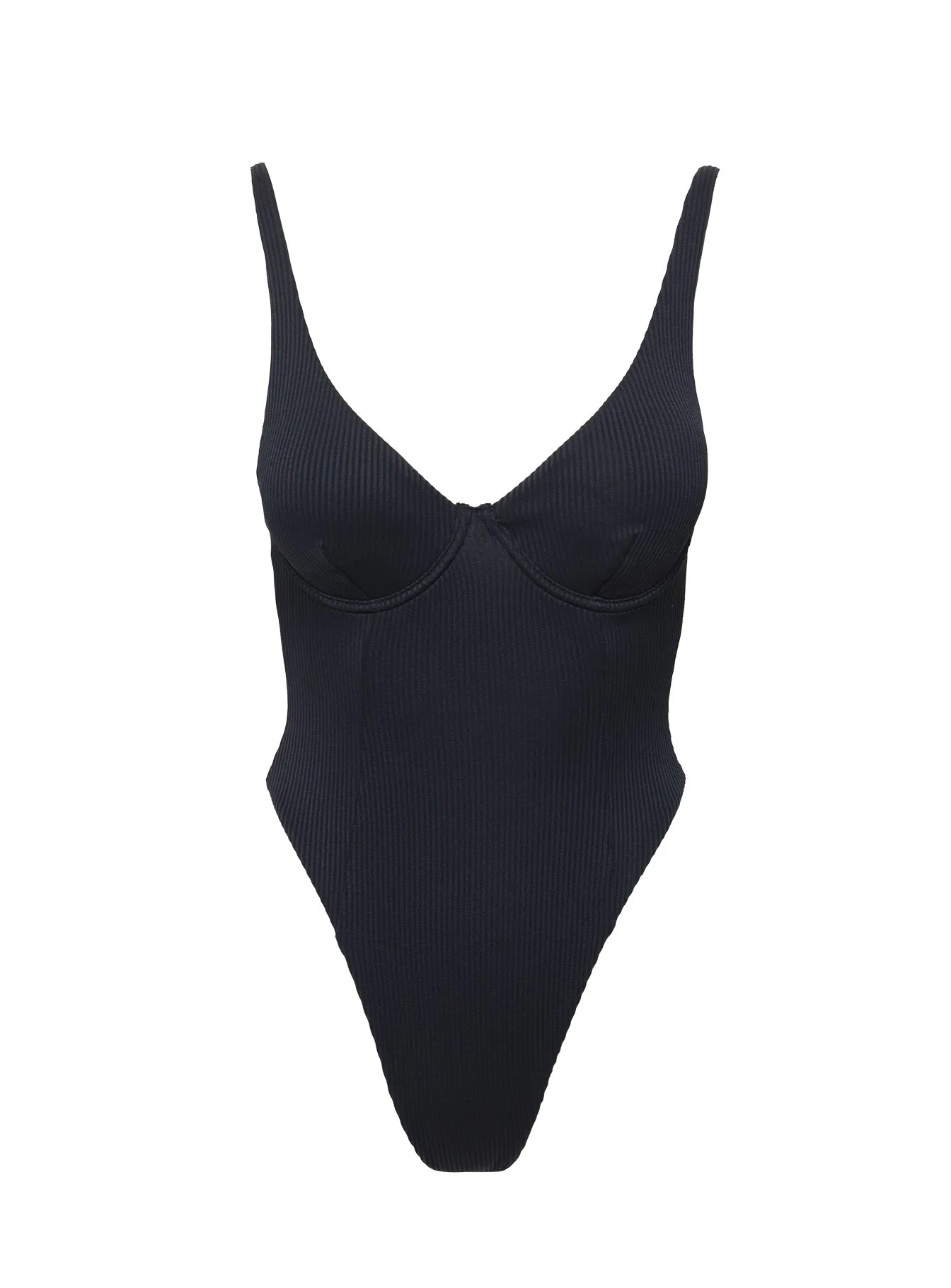 January Underwire Ribbed One Piece Black Built In Liner Eco Friendly Dye
