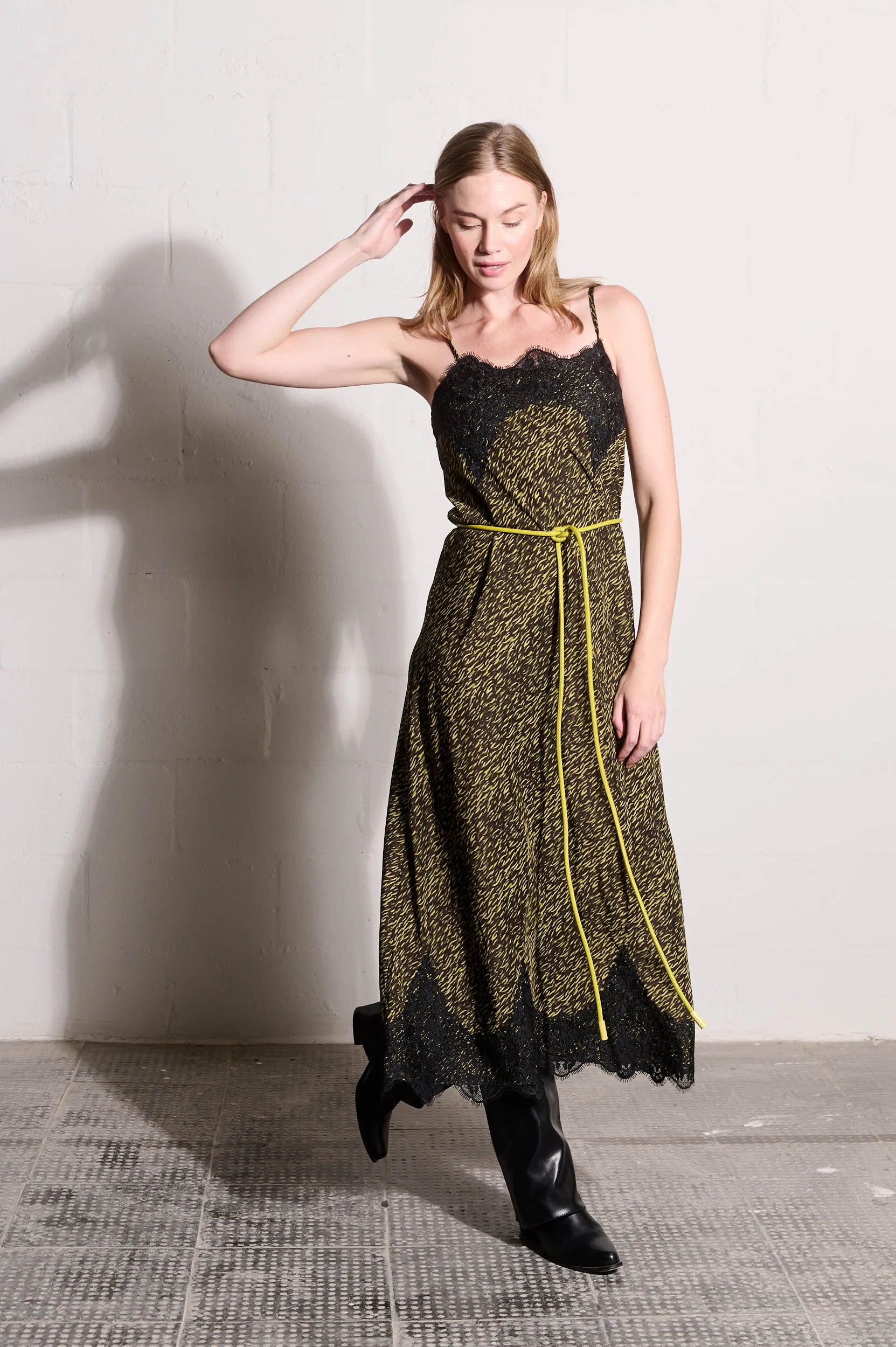 Bias Slip Dress in Lime Spittle QuickDrying Material