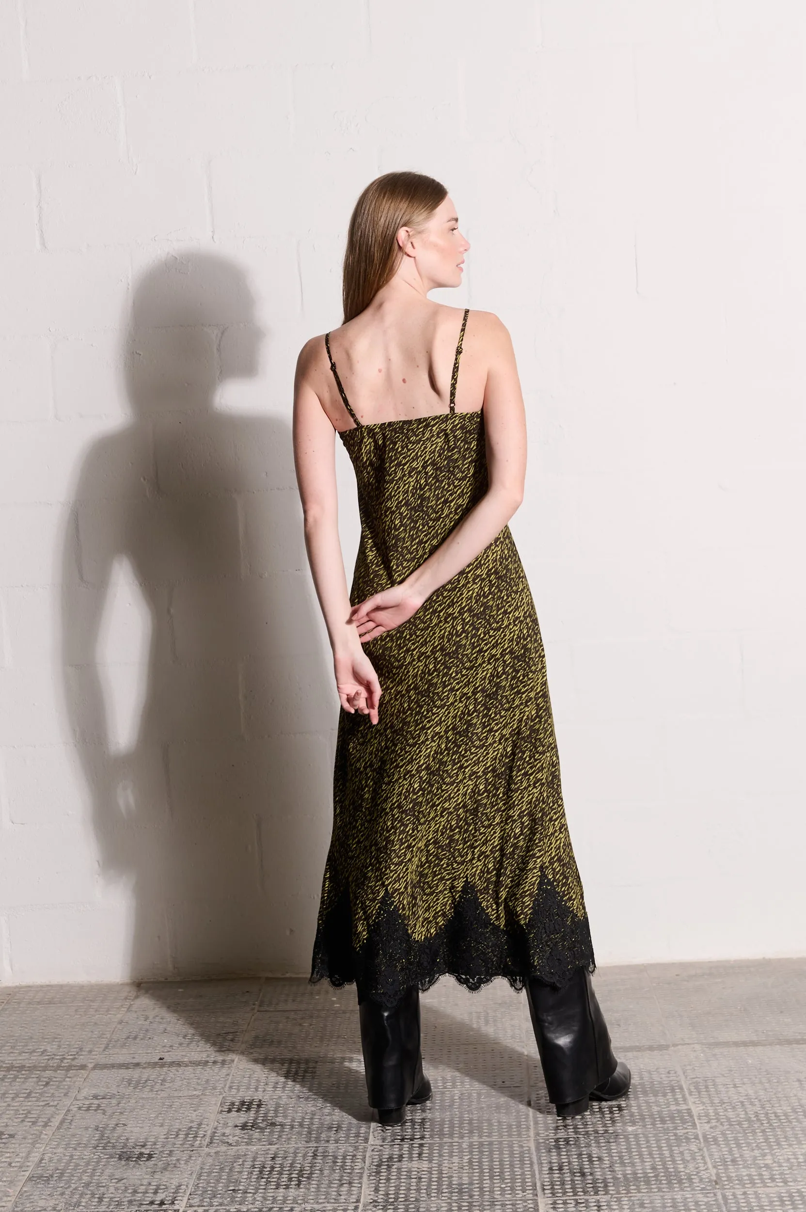 Bias Slip Dress in Lime Spittle Quiet Charm