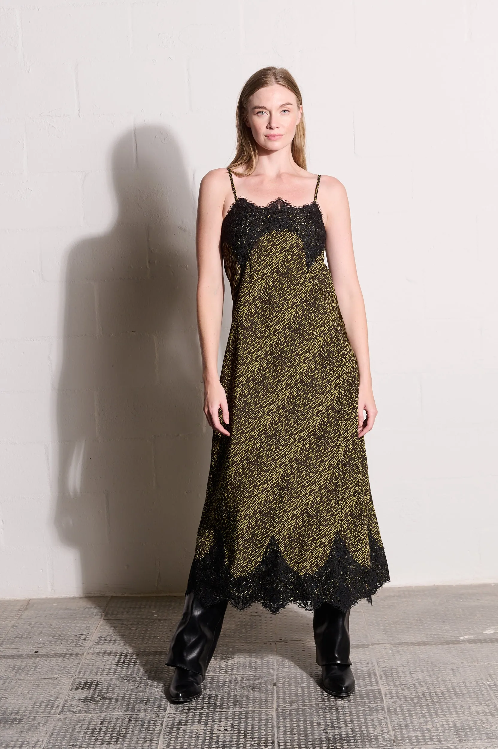 Bias Slip Dress in Lime Spittle Reinforced Stress Points MeshVentilation