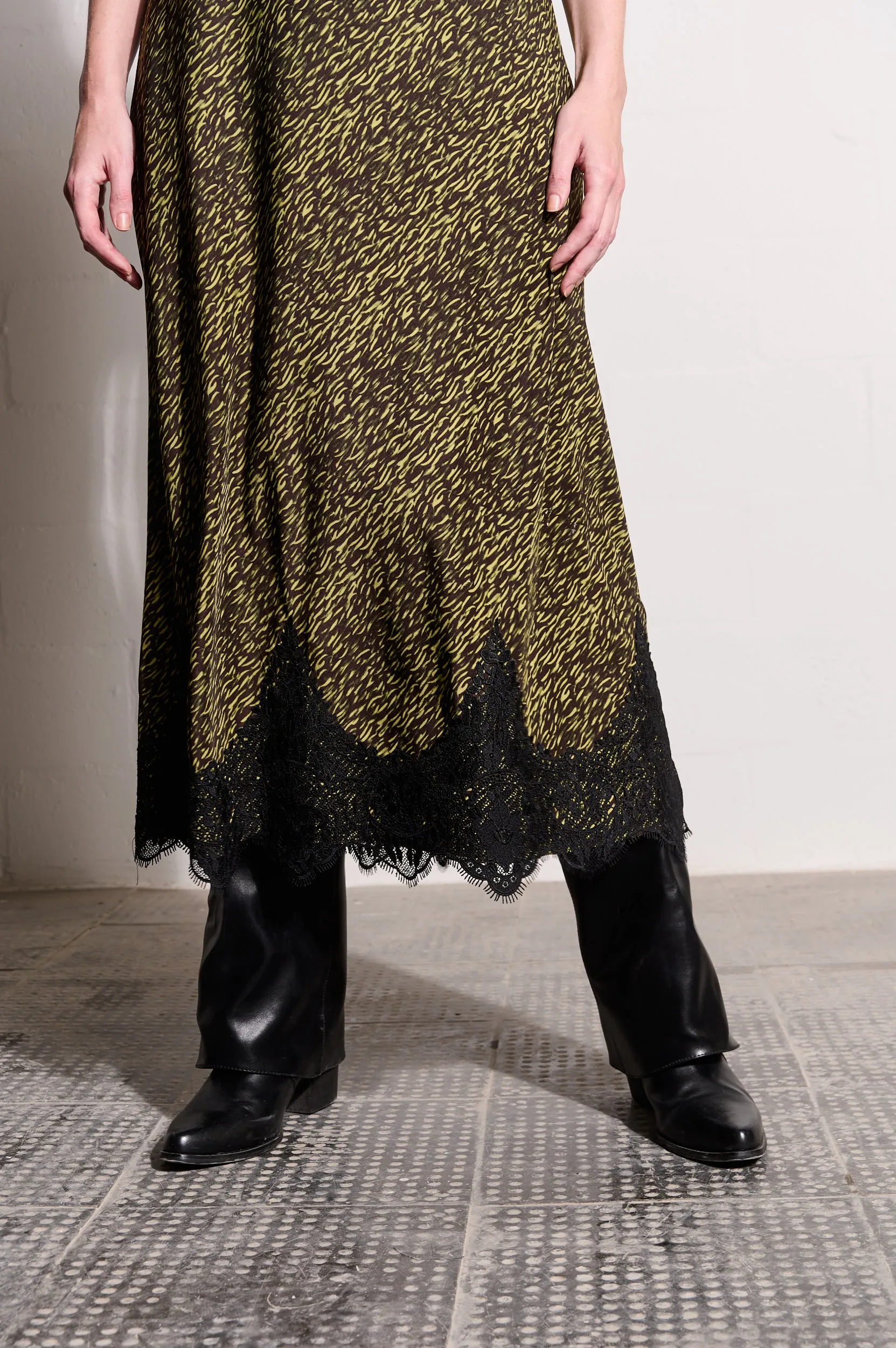 Bias Slip Dress in Lime Spittle TaglessCollar LowProfile Design