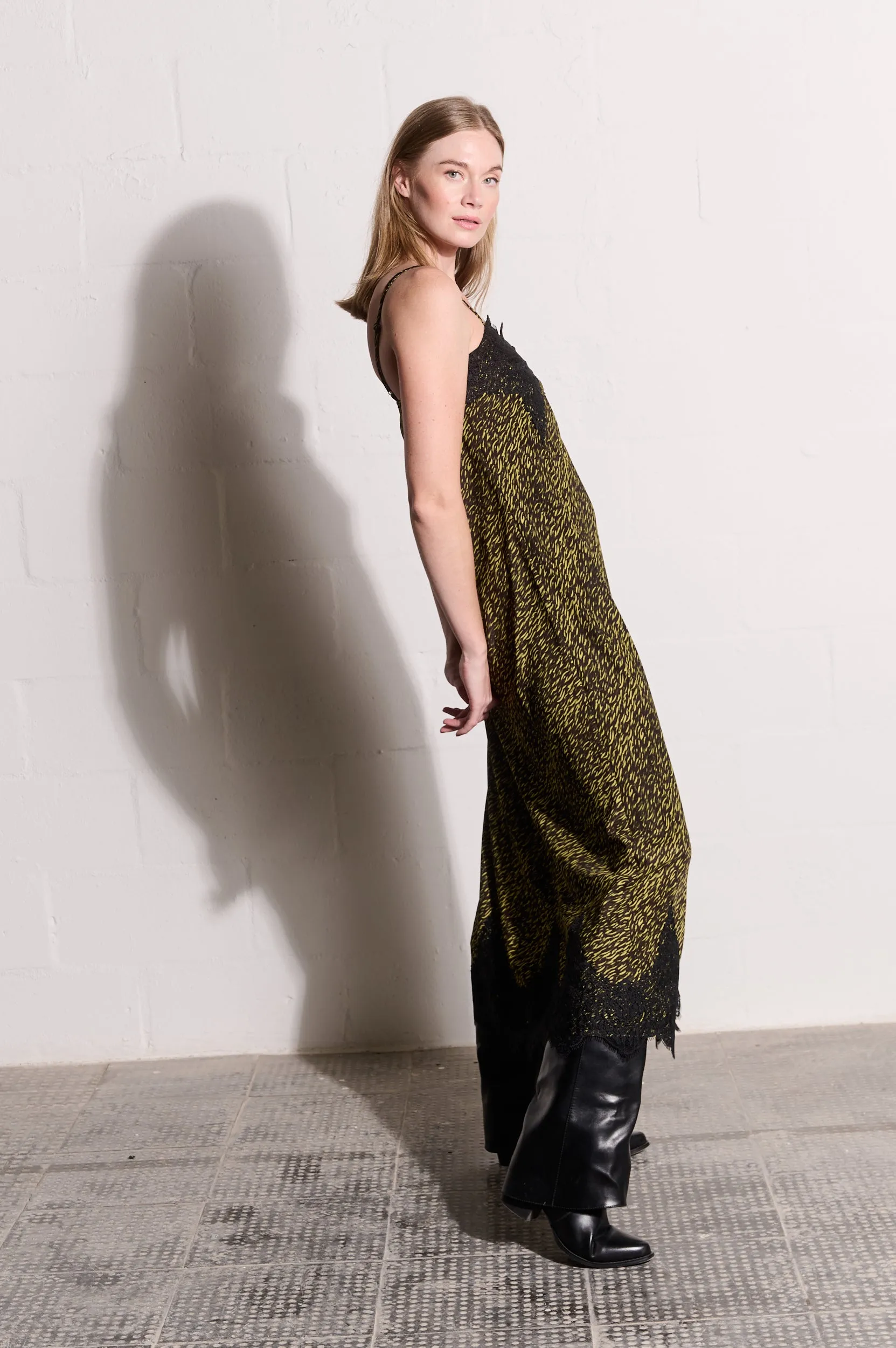 Bias Slip Dress in Lime Spittle PressureRelief Seams