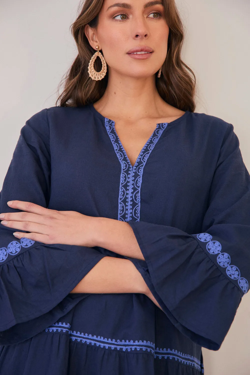 Scout Tiered Dress in Navy Old Lace Happy Core DoubleStitched Seams
