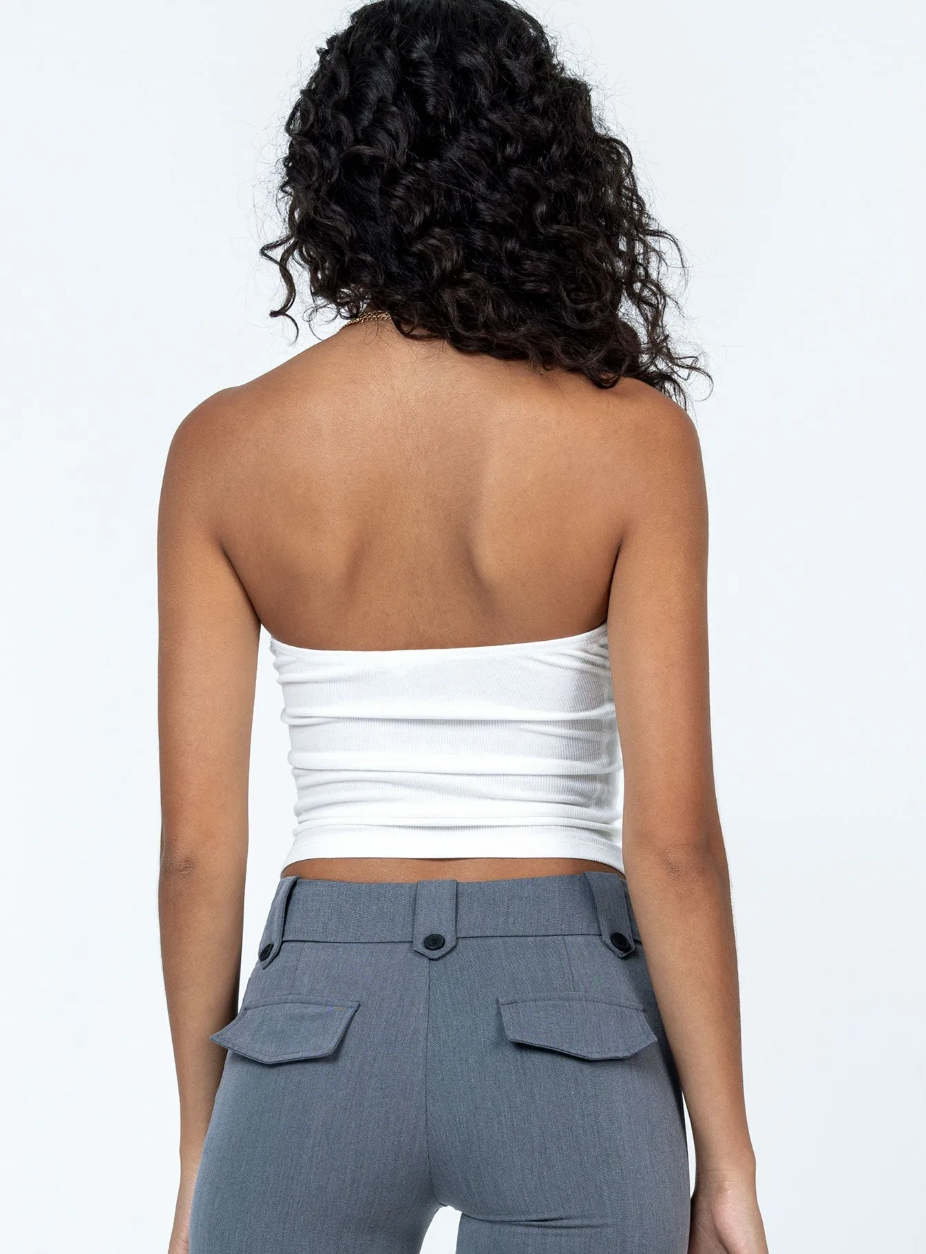Zyra Strapless Top White HighNeckCut