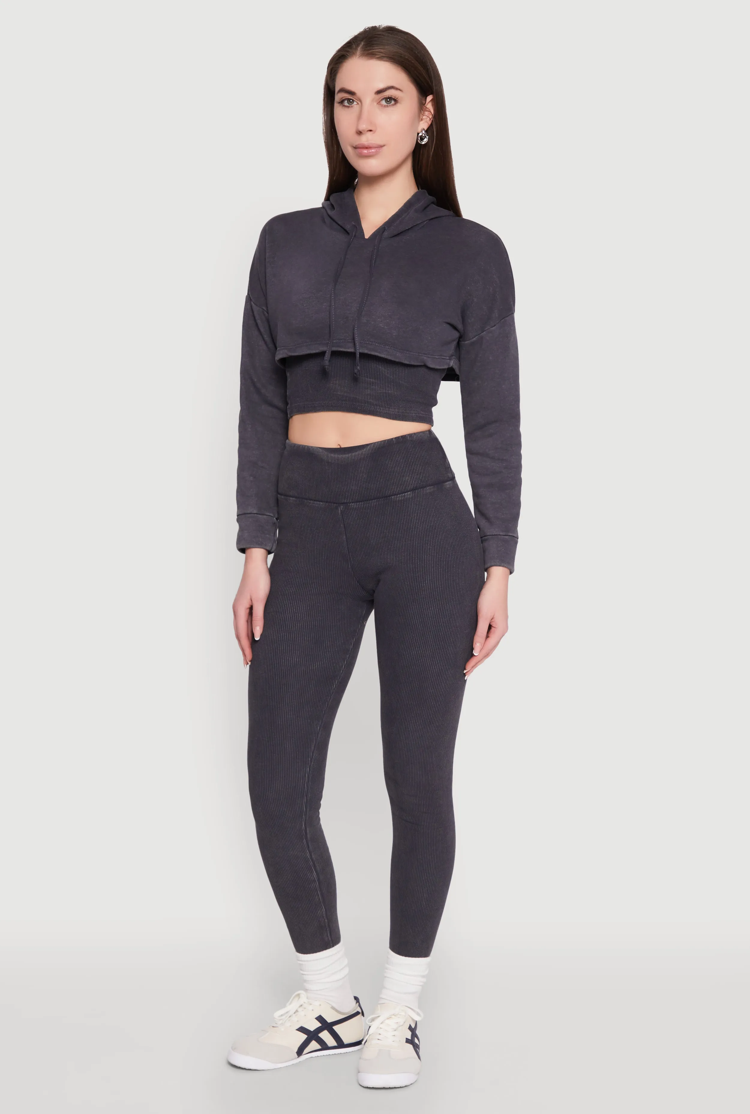 Clean Finish Power Fit Rib Knit Mineral Wash High Waisted Leggings