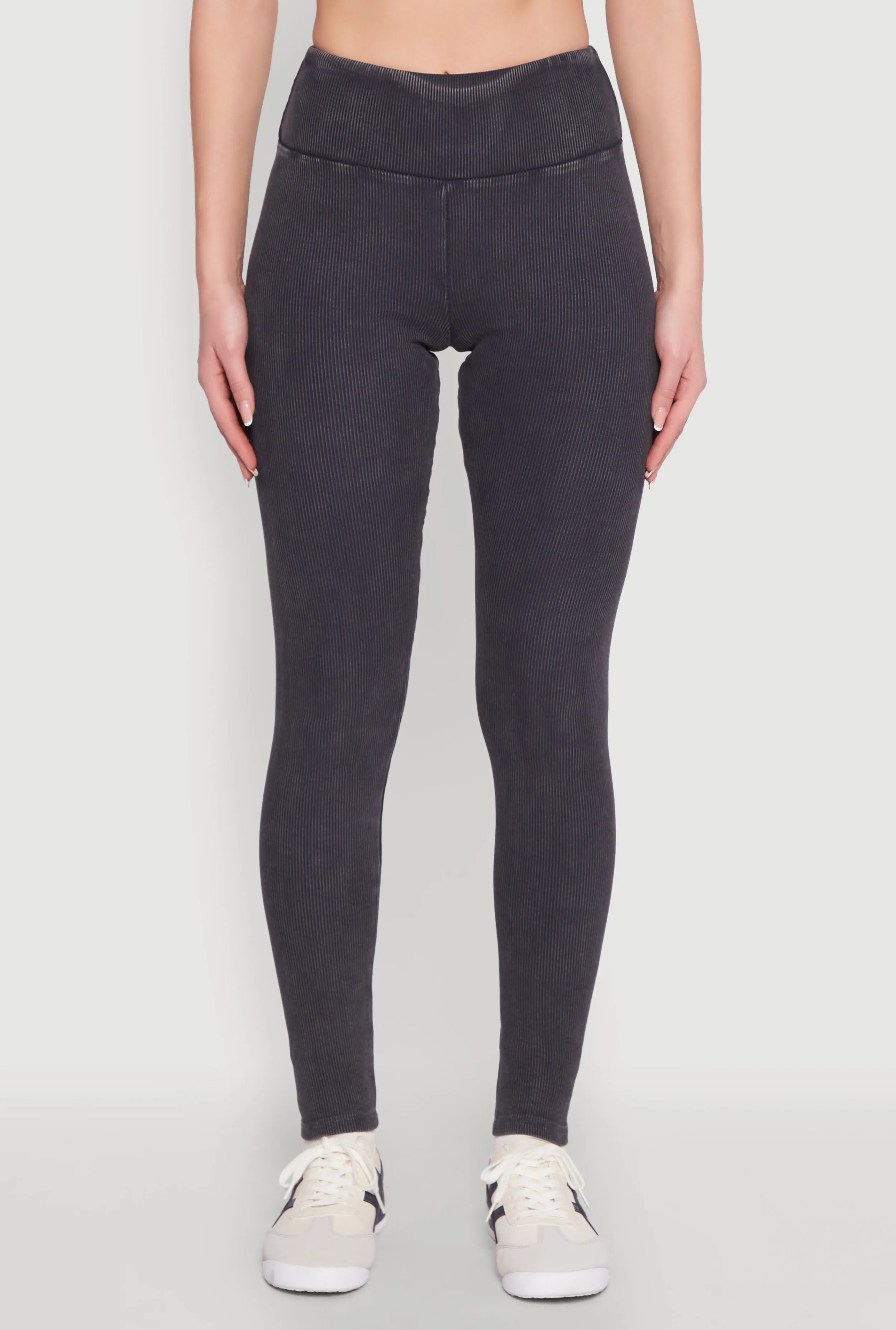 Rib Knit Mineral Wash High Waisted Leggings Gym Workout Petite Size