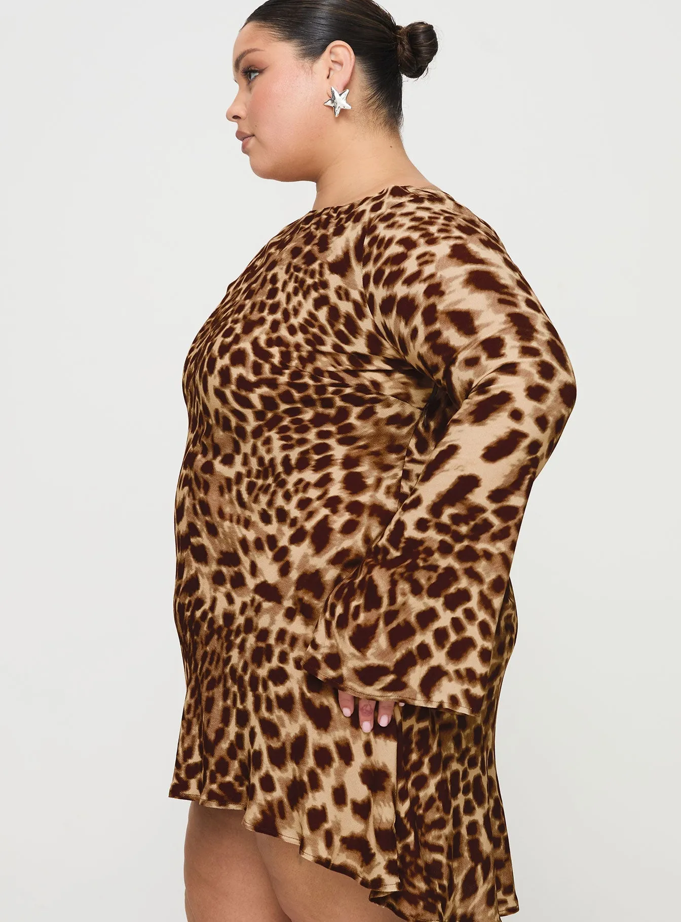 Hot Pick Soft Brushed Interior Halo Bias Mini Dress Leopard Curve