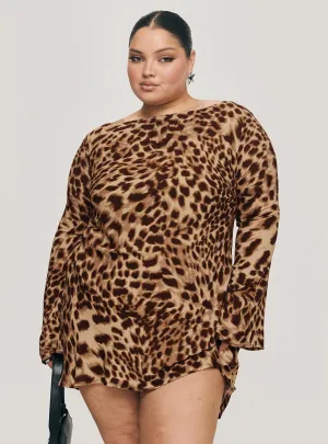 Minimalist Closure Reinforced Stitching Halo Bias Mini Dress Leopard Curve