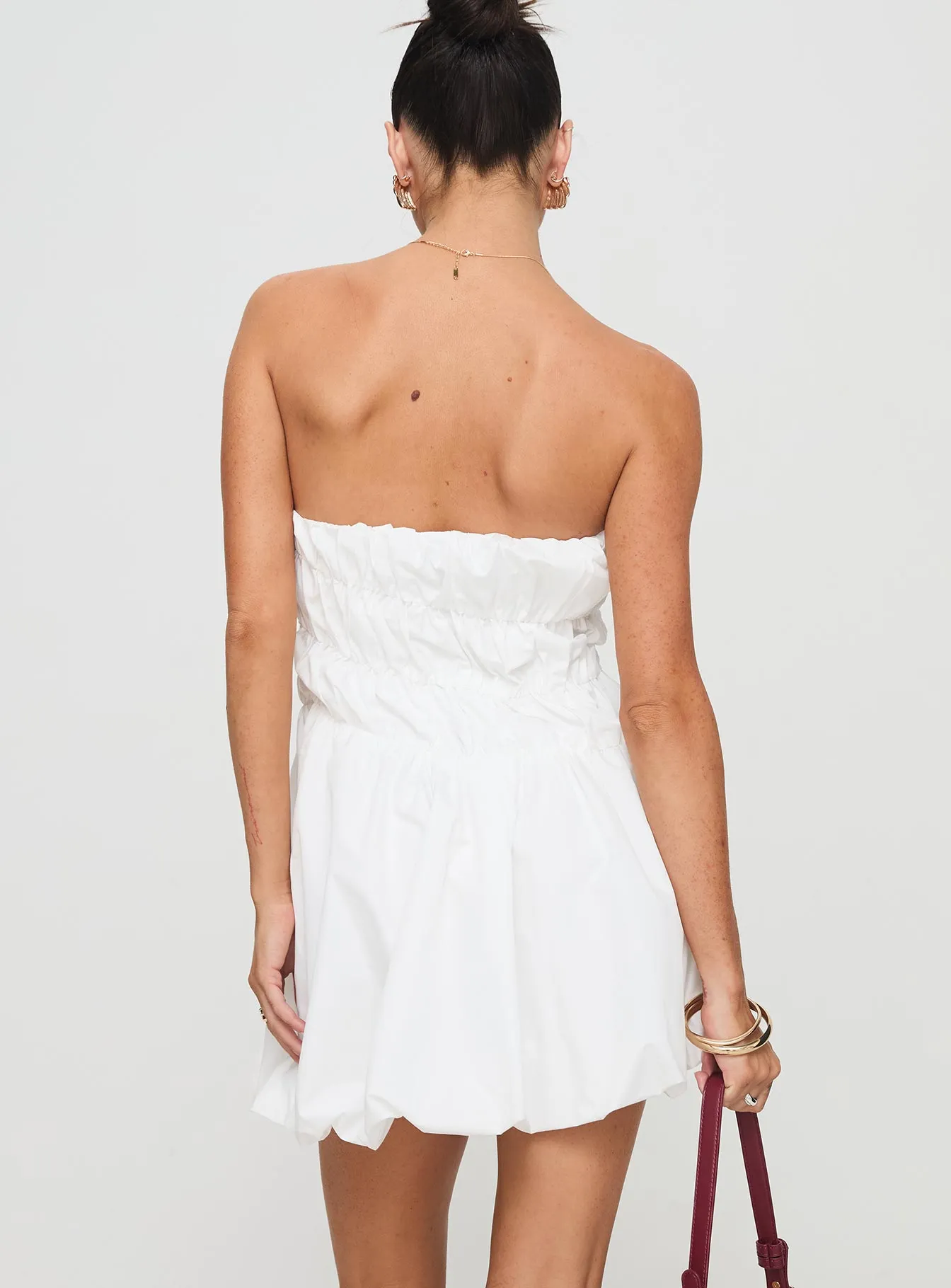 Karenza Bubble Hem Mini Dress White Edge Soft