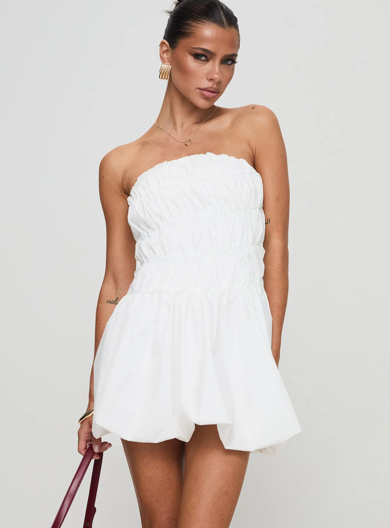 Playful fabric mini dress Simple Style Look Karenza Bubble Hem Mini Dress White