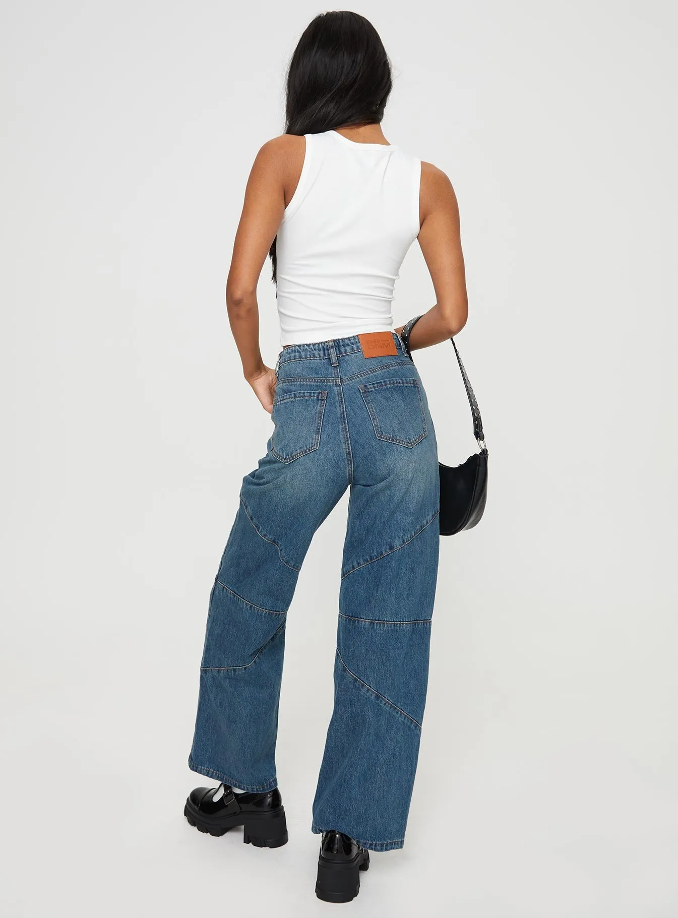 Frenta Moto High Waisted Jean Rebel Blue Beach Day Modern Morning Stroll Evening Stroll Trend Setter