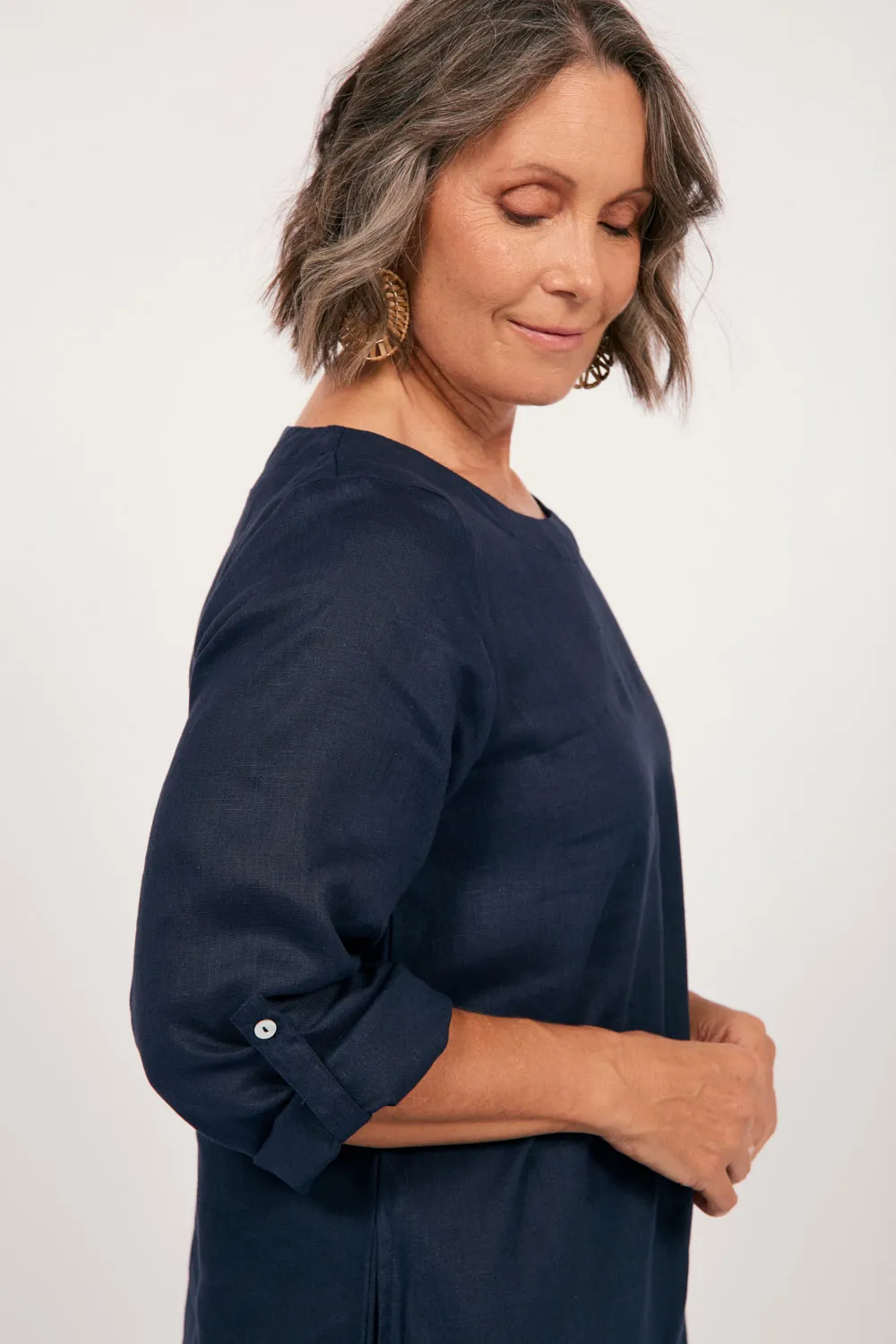 Jarla Linen Midi Dress in Navy Edgy Youth