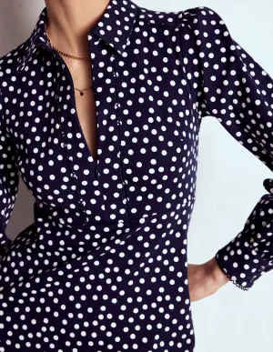 Pip Zip-Up Ponte Midi Dress-French Navy, Painted Dot Feminine casual piece Polished Look