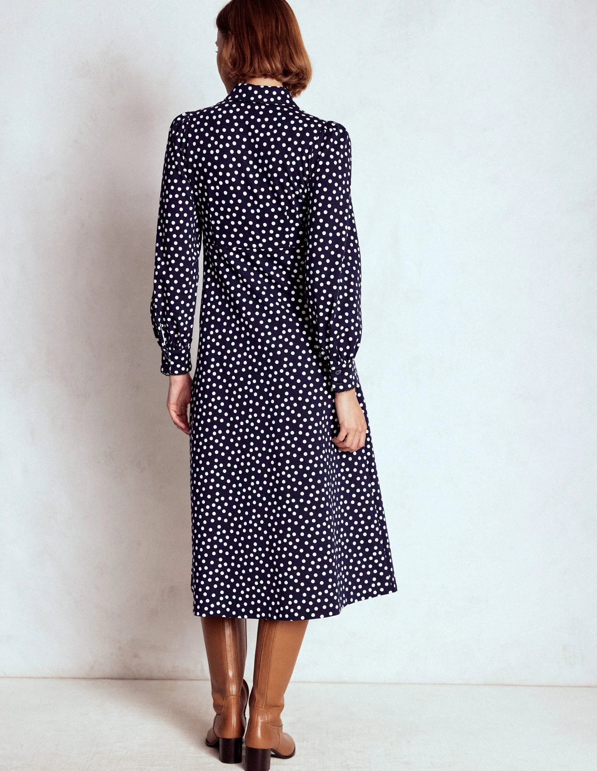 Wood Scent Pip Zip-Up Ponte Midi Dress-French Navy, Painted Dot