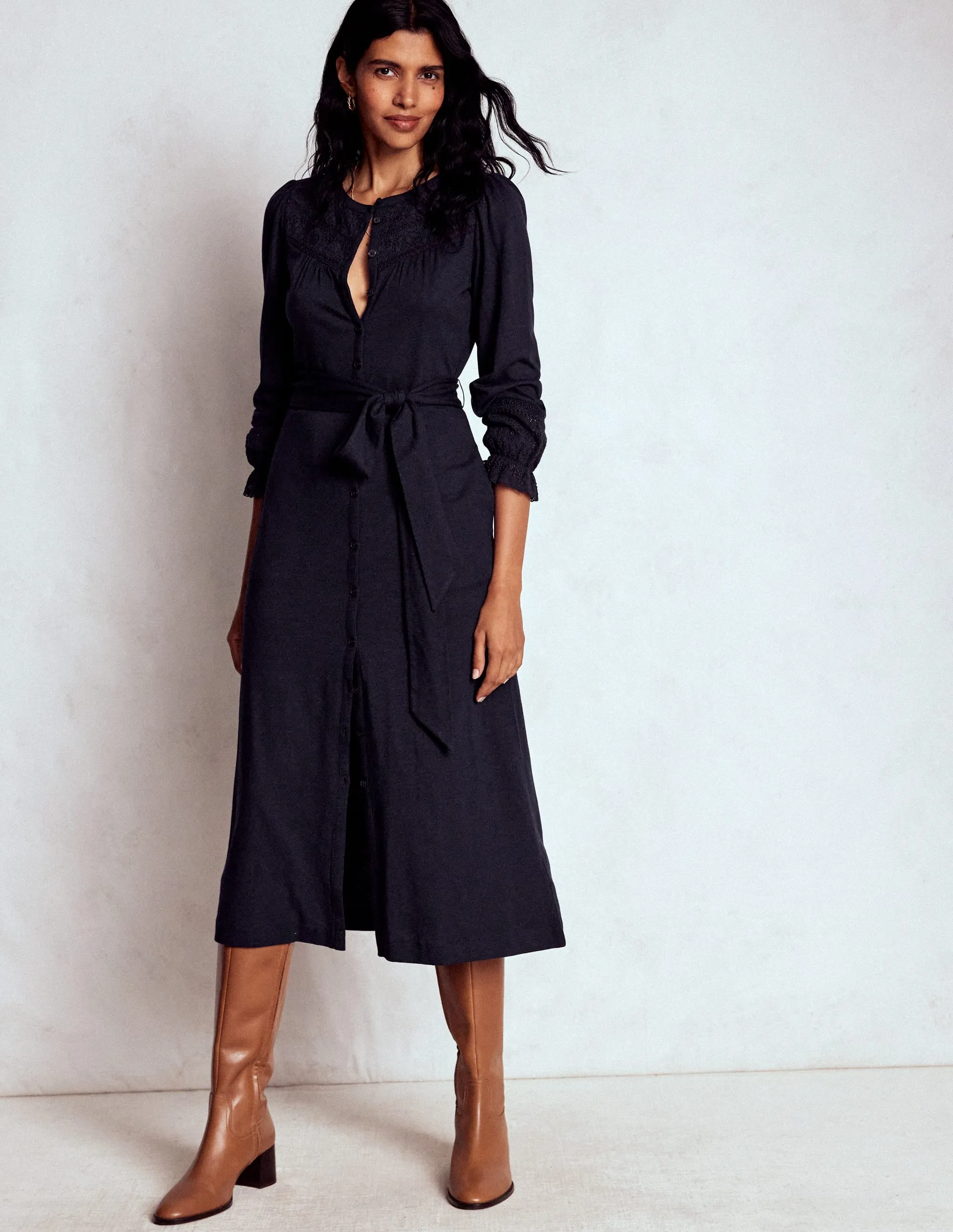 Pippa Broderie Jersey Dress-Navy Stylish Choices