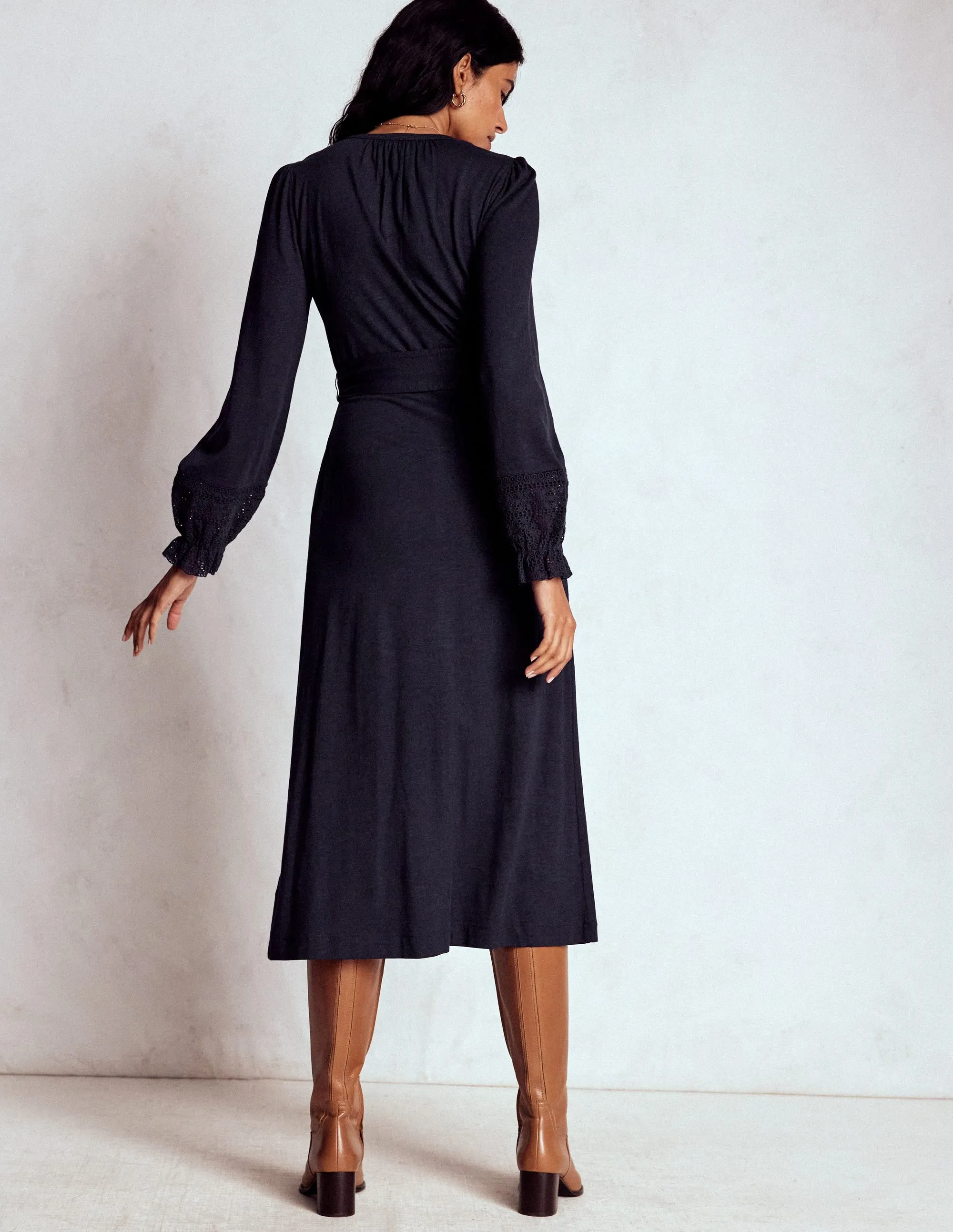 Pippa Broderie Jersey Dress-Navy trendy details Storm Sky