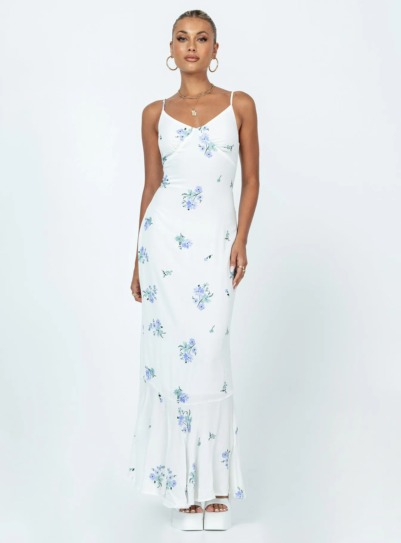 Elegant formal affair gown Sing Along Maxi Dress White / Blue