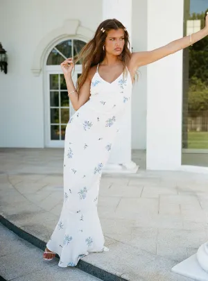 Sing Along Maxi Dress White / Blue Ideal for both warm and cool weather this dress is a year-round wardrobe staple