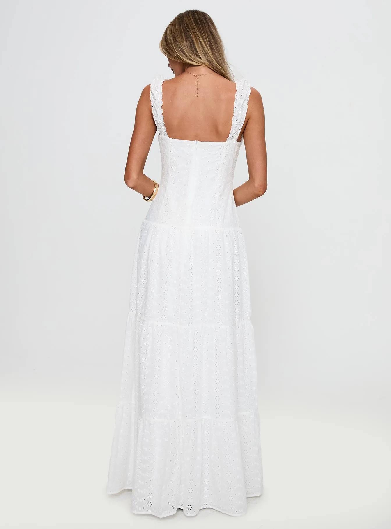 This dress offers an elegant and refined look for any event or casual outing Modern Edge State Of Grace Embroidered Maxi Dress White