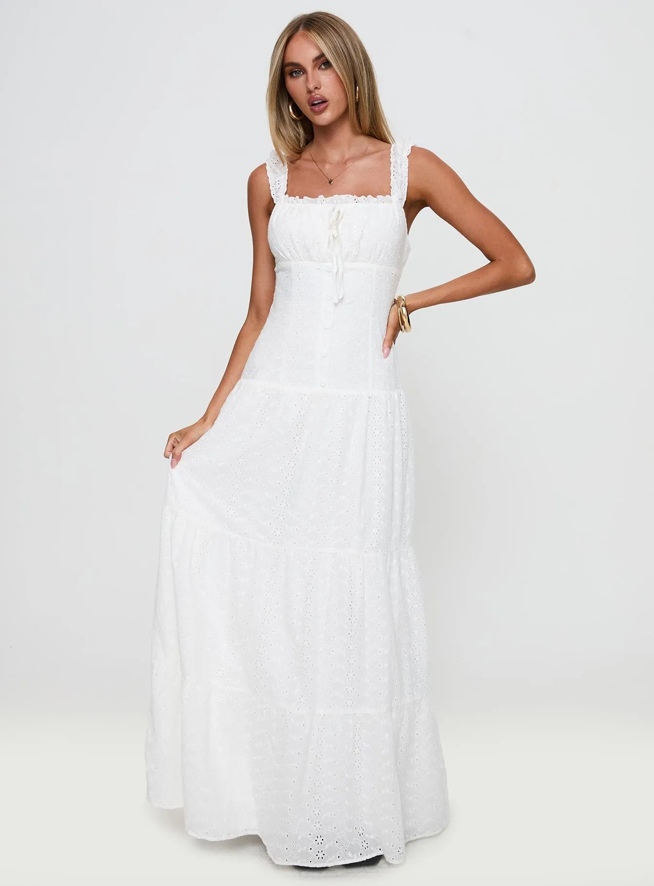 Herb Garden Delicate formal gown State Of Grace Embroidered Maxi Dress White