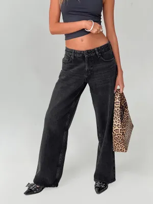 Work Meeting Unisex Wear Weekend Warrior Serenitia Mid Rise Relaxed Jeans Washed Black