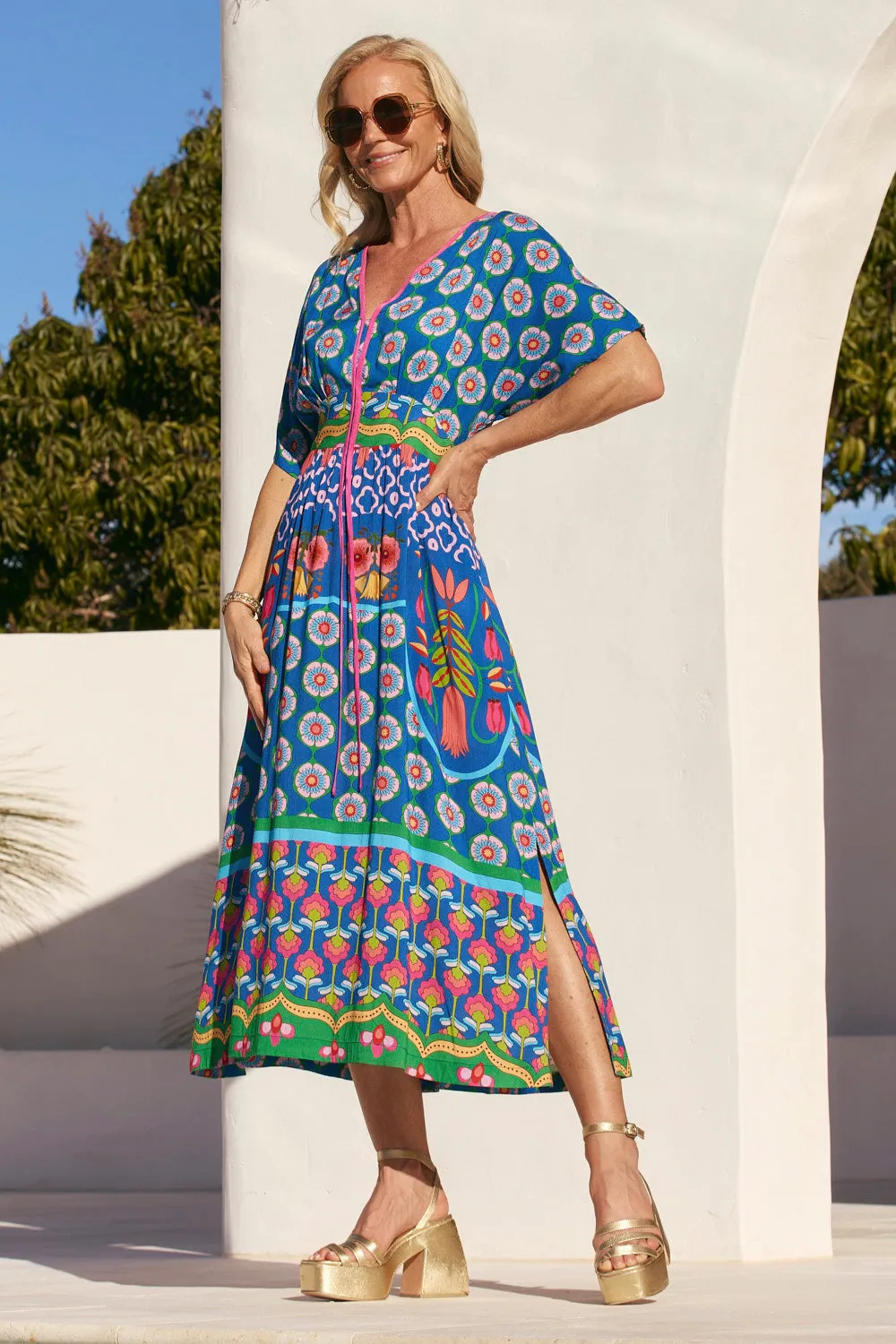 Winter Layering breath easy Selma Midi Dress in Paradiso