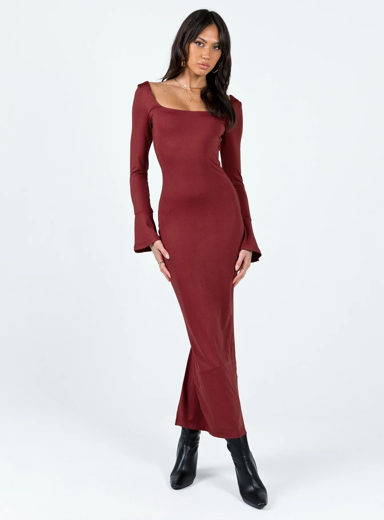 Belfa Long Sleeve Maxi Dress Burgundy Spring Bloom Soft Dawn