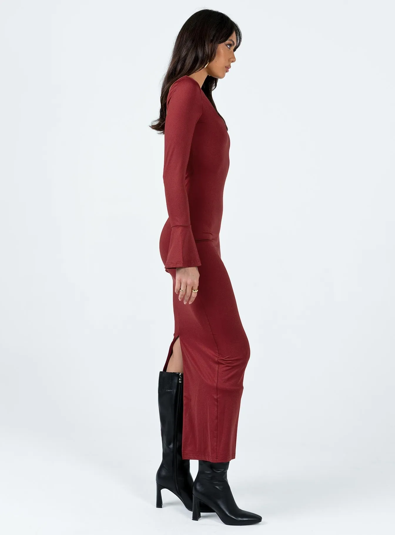 Belfa Long Sleeve Maxi Dress Burgundy Timeless and classic maxi Wedding guest