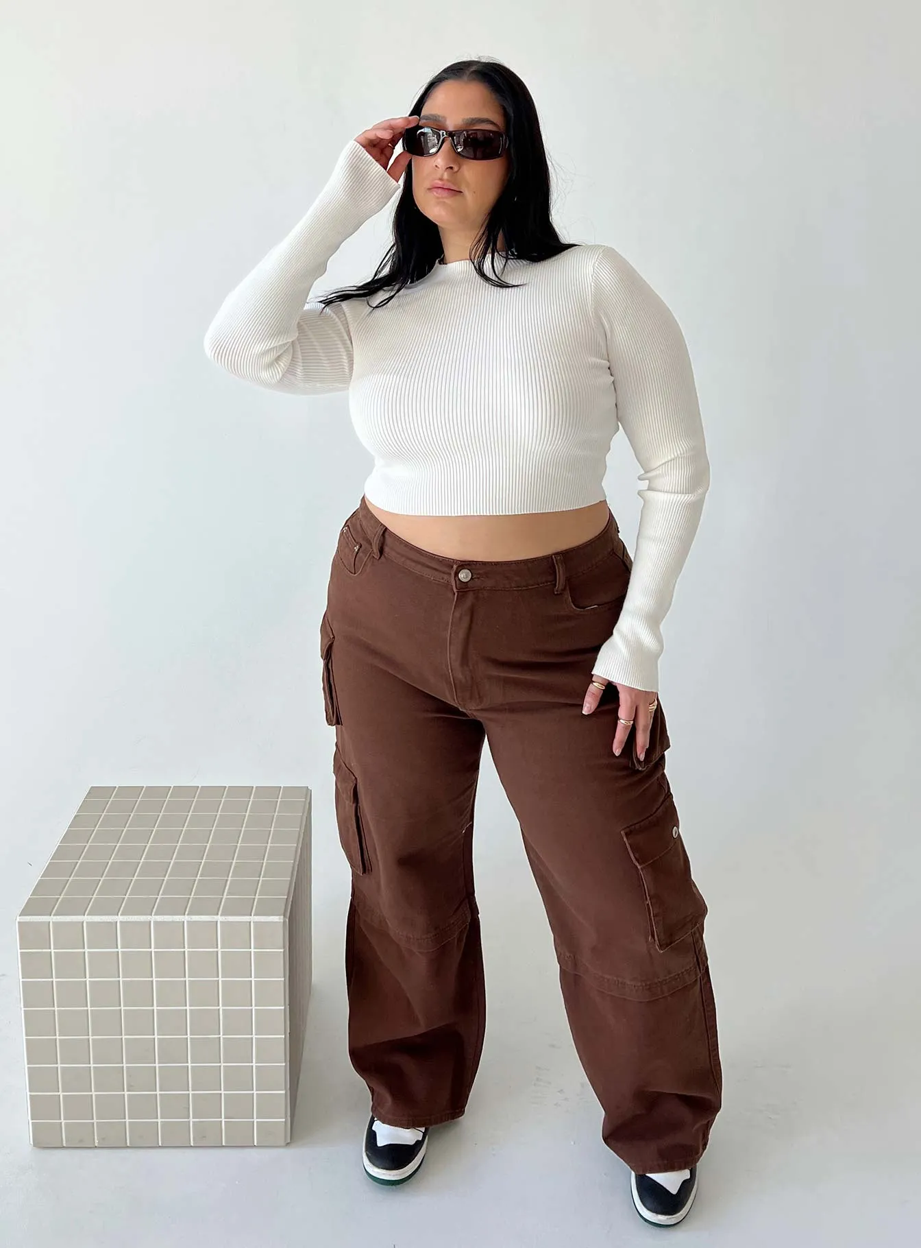 Darla Cargo Denim Jeans Brown Curve Stretch Enhanced Mobility